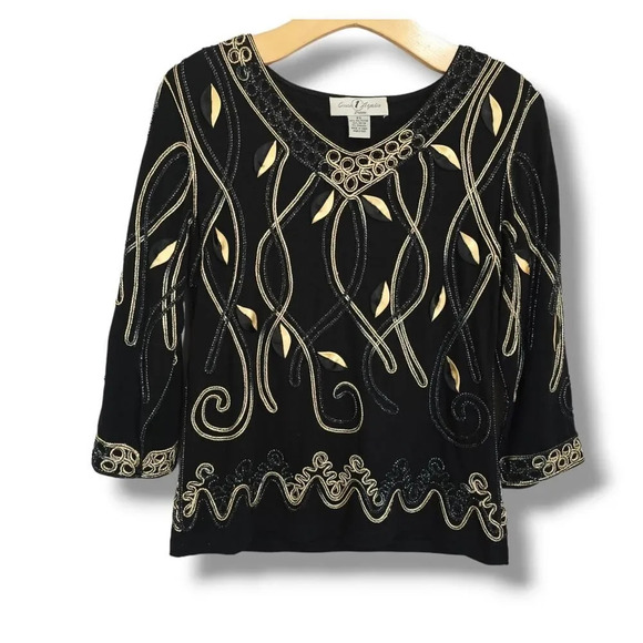 Once 1 Again womens petite 3/4 sleeves VNeck  embroidered blouse​ - Picture 1 of 9